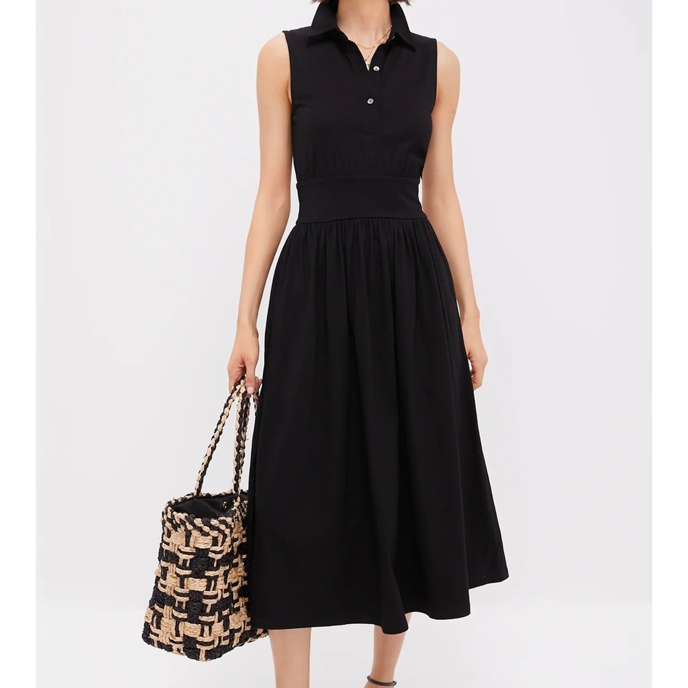 tuckernuck mikaela sleeveless midi dress in black, women size small